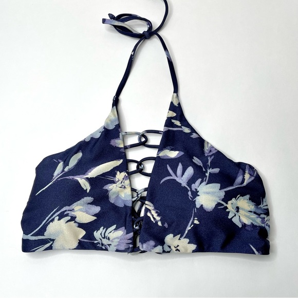 SOLD Athleta Aqualuxe Floral Loop Bikini Set Women’s Small Navy Blue Halter - Picture 3 of 16